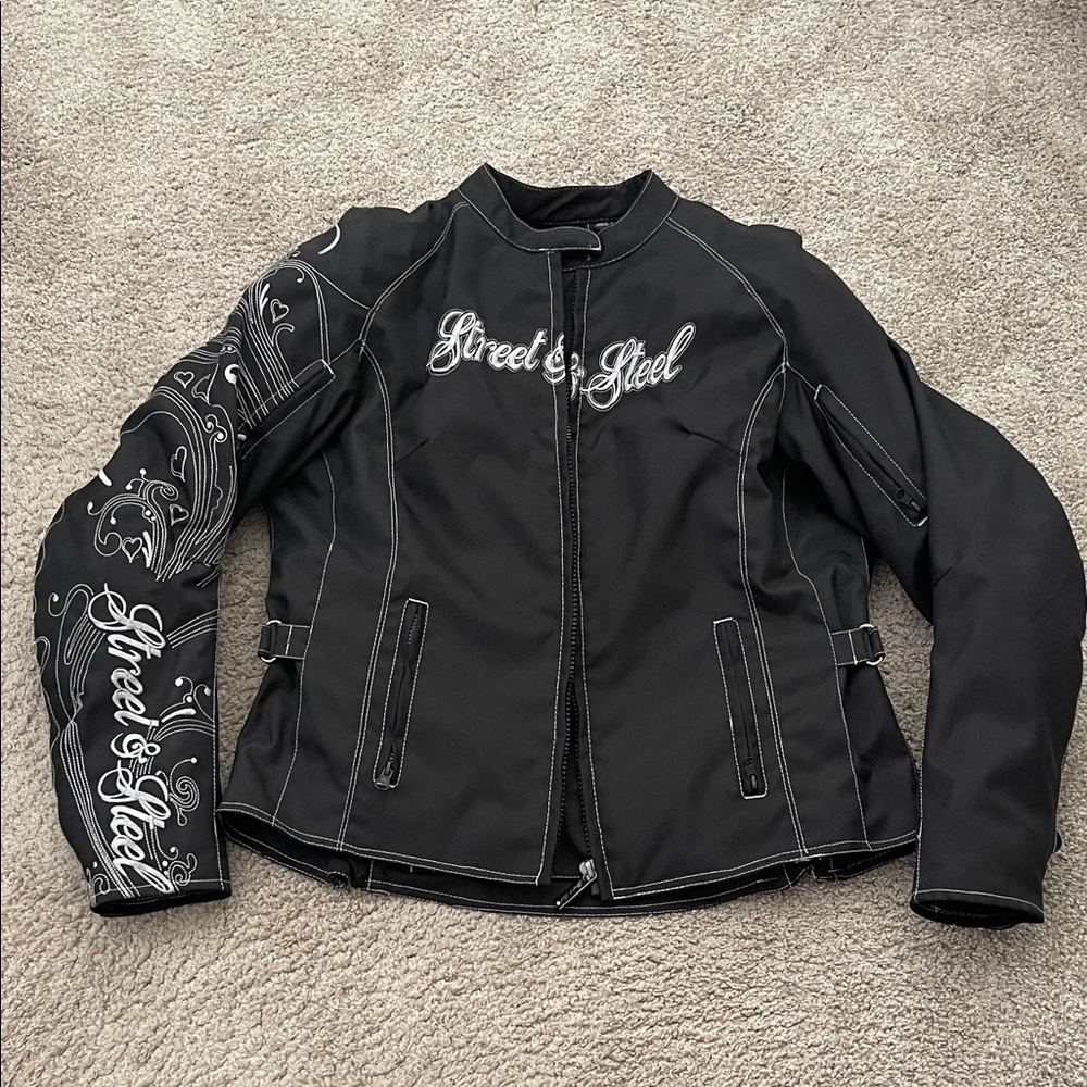Street & Steel Black Women's Motorcycling Jacket with Embroidery